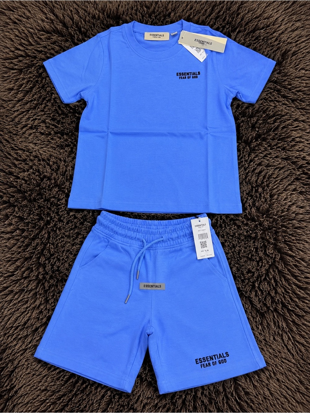 Kids Fear of God ESSENTIALS blue Tee and Shorts Set